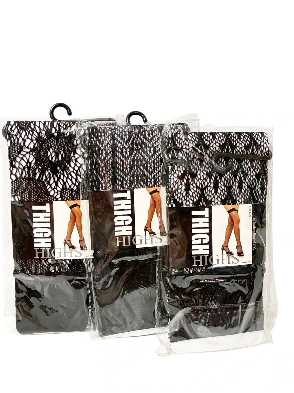 Thigh Highs Women’s Black Fishnet Tights One Size Lot of 3 NEW